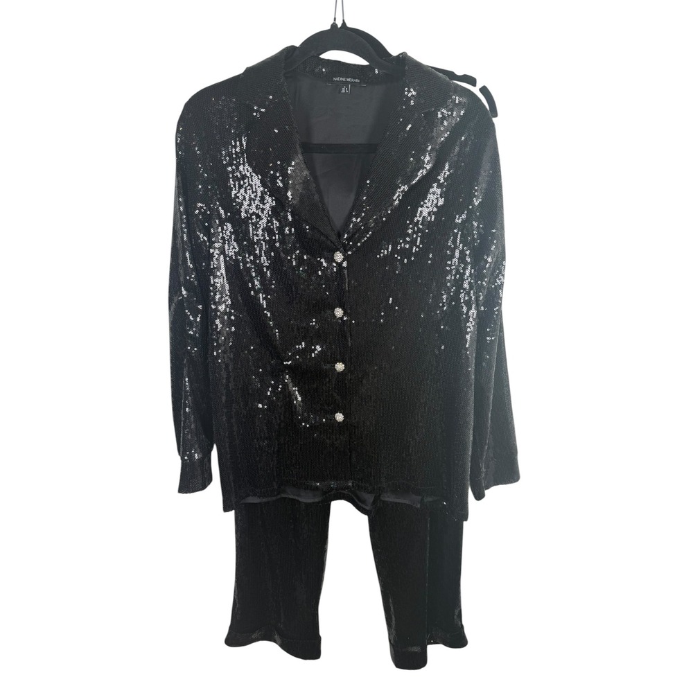 Nadine Merabi Jessie Black Sequin Pant‎ Set Size Small US 4
